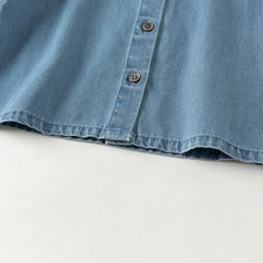 Dave&Bella Toddler Boys Denim Blue Floral Embrodiery Doll Collar Cozy Cotton T-shirts