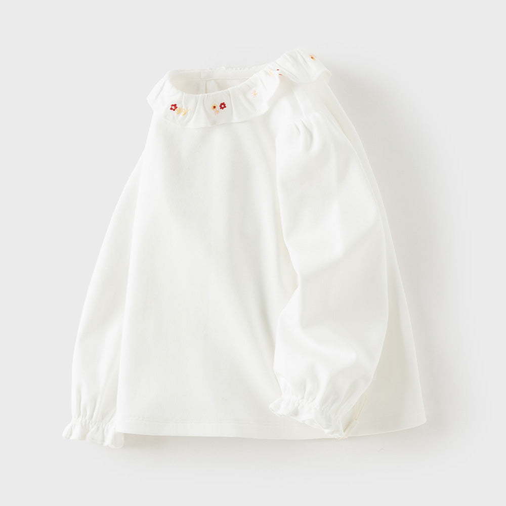 Dave&Bella Toddler Girls White Doll Collar Casual Comfortable Cotton T-shirts