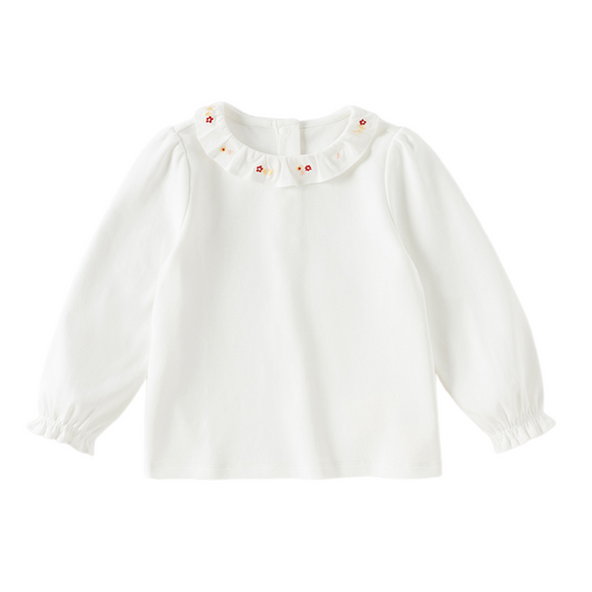 Dave&Bella Toddler Girls White Doll Collar Casual Comfortable Cotton T-shirts