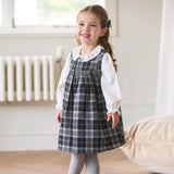 Dave&Bella Toddler Girls Black White Plaid Round Collar A-line Cozy Outwear Dress