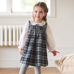 Dave&Bella Toddler Girls Black White Plaid Round Collar A-line Cozy Outwear Dress