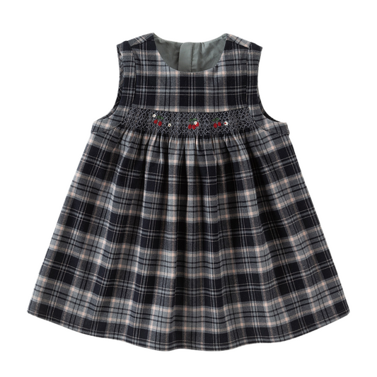 Dave&Bella Toddler Girls Black White Plaid Round Collar A-line Cozy Outwear Dress