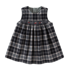 Dave&Bella Toddler Girls Black White Plaid Round Collar A-line Cozy Outwear Dress