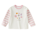 Dave&Bella Toddler Girls Beige Pink Striped Cute Print Cozy Comfortable Cotton T-shirts