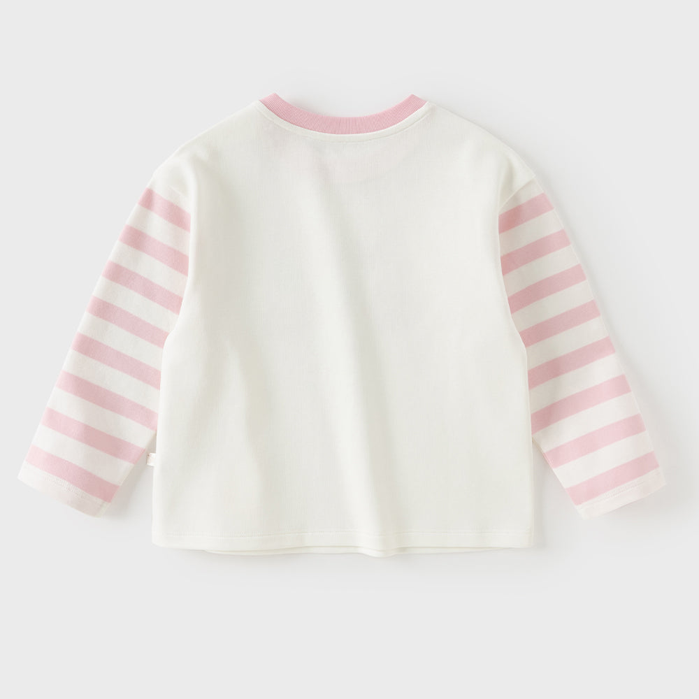 Dave&Bella Toddler Girls Beige Pink Striped Cute Print Cozy Comfortable Cotton T-shirts