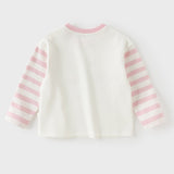 Dave&Bella Toddler Girls Beige Pink Striped Cute Print Cozy Comfortable Cotton T-shirts