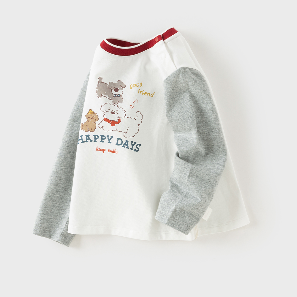Dave&Bella Toddler Boys White Cute Dog Print Soft Breathable Cotton T-shirts