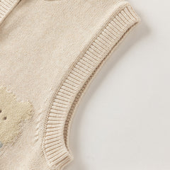 Dave&Bella Toddler Girls Pink/Apricot Cozy Cotton Cute Animal Jacquard Knit Vests