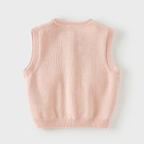 Dave&Bella Toddler Girls Pink/Apricot Cozy Cotton Cute Animal Jacquard Knit Vests