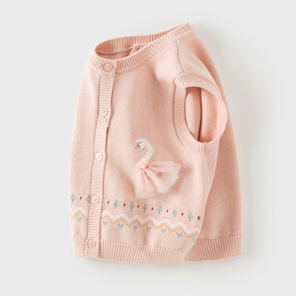 Dave&Bella Toddler Girls Pink/Apricot Cozy Cotton Cute Animal Jacquard Knit Vests