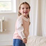 Dave&Bella Toddler Girls Pink/Apricot Cozy Cotton Cute Animal Jacquard Knit Vests