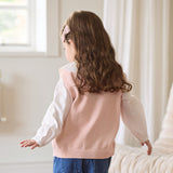 Dave&Bella Toddler Girls Pink/Apricot Cozy Cotton Cute Animal Jacquard Knit Vests