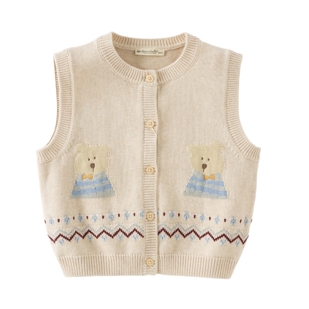 Dave&Bella Toddler Girls Pink/Apricot Cozy Cotton Cute Animal Jacquard Knit Vests