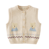 Dave&Bella Toddler Girls Pink/Apricot Cozy Cotton Cute Animal Jacquard Knit Vests