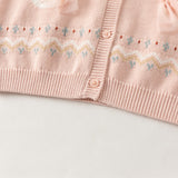 Dave&Bella Toddler Girls Pink/Apricot Cozy Cotton Cute Animal Jacquard Knit Vests