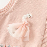 Dave&Bella Toddler Girls Pink/Apricot Cozy Cotton Cute Animal Jacquard Knit Vests