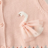 Dave&Bella Toddler Girls Pink/Apricot Cozy Cotton Cute Animal Jacquard Knit Vests