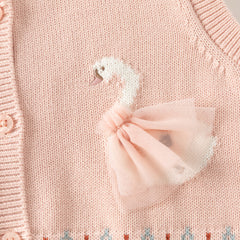 Dave&Bella Toddler Girls Pink/Apricot Cozy Cotton Cute Animal Jacquard Knit Vests