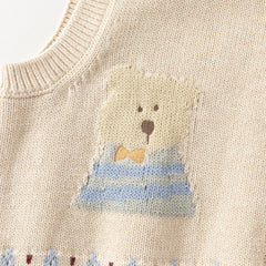 Dave&Bella Toddler Girls Pink/Apricot Cozy Cotton Cute Animal Jacquard Knit Vests