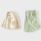 Dave&Bella Toddler Girls Light Yellow Floral Embroidery Chinese Style Comfortable Pant Suits