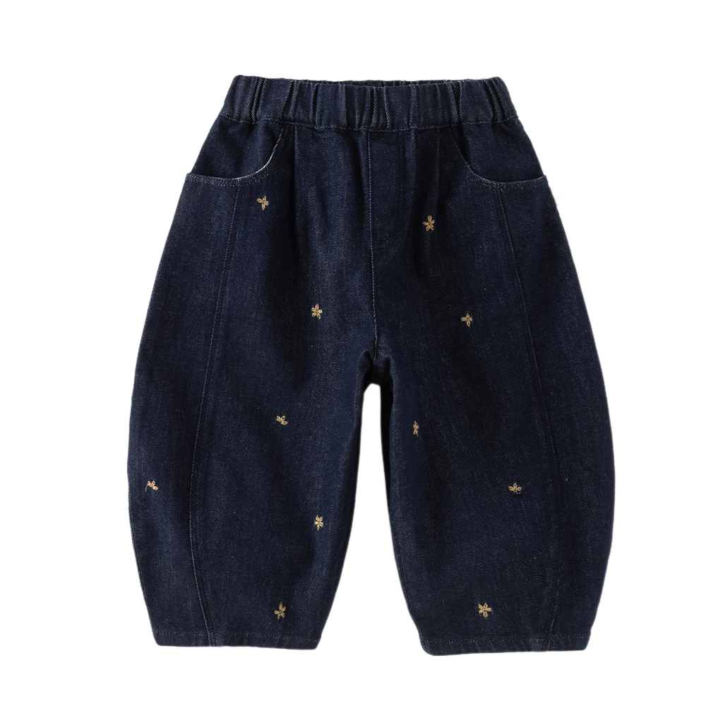 Dave&Bella Toddler Girls Denim Blue Tiny Floral Print Versatile Jeans