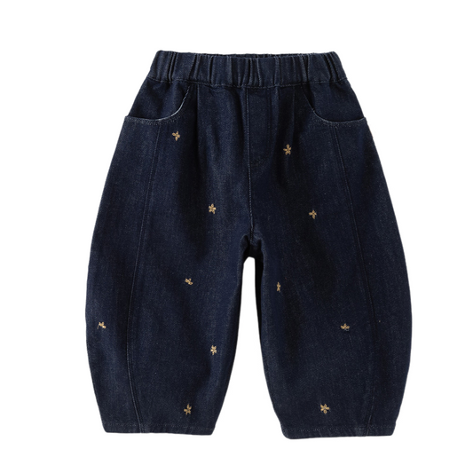 Dave&Bella Toddler Girls Denim Blue Tiny Floral Print Versatile Jeans