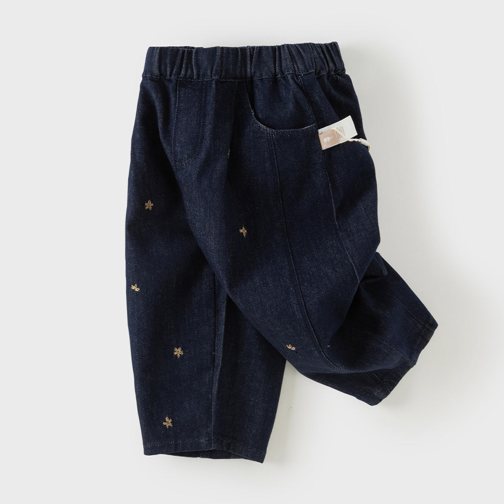 Dave&Bella Toddler Girls Denim Blue Tiny Floral Print Versatile Jeans