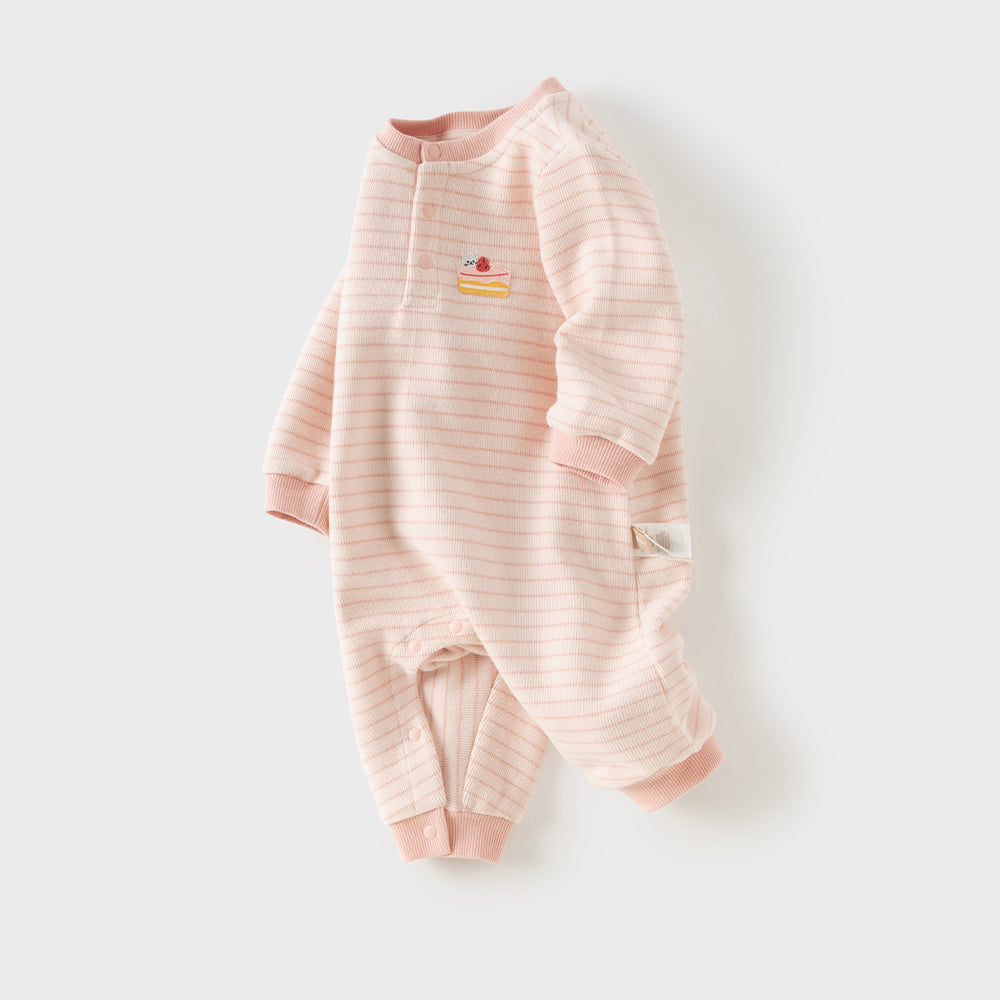 Dave&Bella Baby Girls/Boys Pink/Blue Striped Fleece Cozy Casual Comfortable Rompers