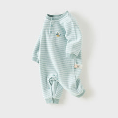 Dave&Bella Baby Girls/Boys Pink/Blue Striped Fleece Cozy Casual Comfortable Rompers
