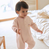 Dave&Bella Baby Girls/Boys Pink/Blue Striped Fleece Cozy Casual Comfortable Rompers