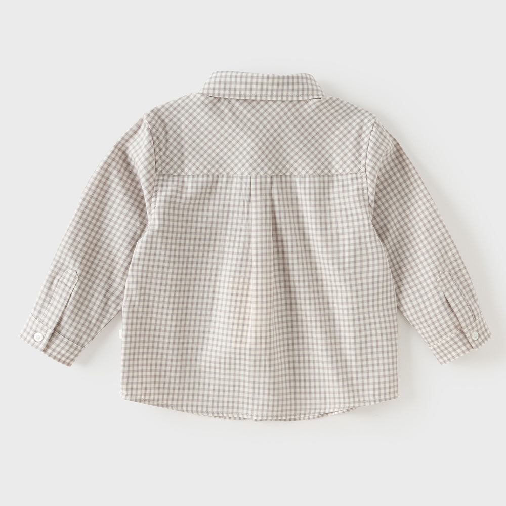 Dave&Bella Toddler Boys Brown Plaid Classic Simple Versatile Preppy Style Shirts