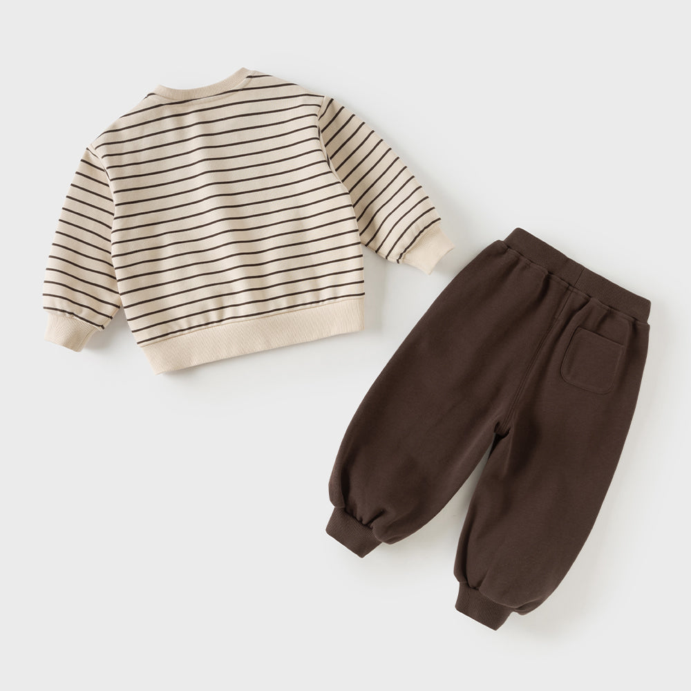 Dave&Bella Toddler Boys Brown Striped Bear Print Soft Comfortable Pant Suits