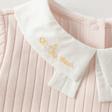 Dave&Bella Toddler Girls White/Pink Turndown Collar Little Bear Embroidery Sweaters