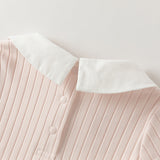Dave&Bella Toddler Girls White/Pink Turndown Collar Little Bear Embroidery Sweaters