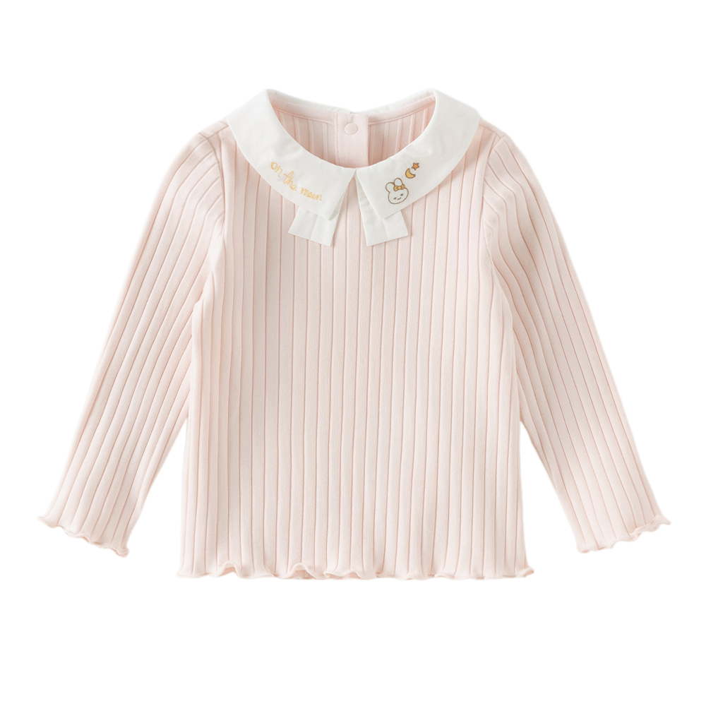 Dave&Bella Toddler Girls White/Pink Turndown Collar Little Bear Embroidery Sweaters