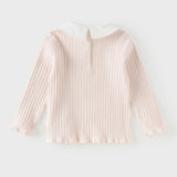 Dave&Bella Toddler Girls White/Pink Turndown Collar Little Bear Embroidery Sweaters