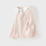 Dave&Bella Toddler Girls White/Pink Turndown Collar Little Bear Embroidery Sweaters