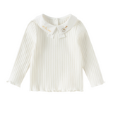 Dave&Bella Toddler Girls White/Pink Turndown Collar Little Bear Embroidery Sweaters