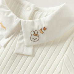 Dave&Bella Toddler Girls White/Pink Turndown Collar Little Bear Embroidery Sweaters