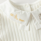 Dave&Bella Toddler Girls White/Pink Turndown Collar Little Bear Embroidery Sweaters