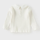 Dave&Bella Toddler Girls White/Pink Turndown Collar Little Bear Embroidery Sweaters