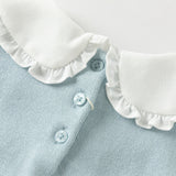 Dave&Bella Toddler Girls Blue Doll Collar Mock Two-Piece Soft Cozy Cotton Sweaters