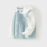Dave&Bella Toddler Girls Blue Doll Collar Mock Two-Piece Soft Cozy Cotton Sweaters