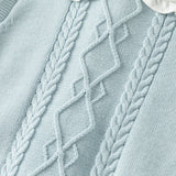 Dave&Bella Toddler Girls Blue Doll Collar Mock Two-Piece Soft Cozy Cotton Sweaters