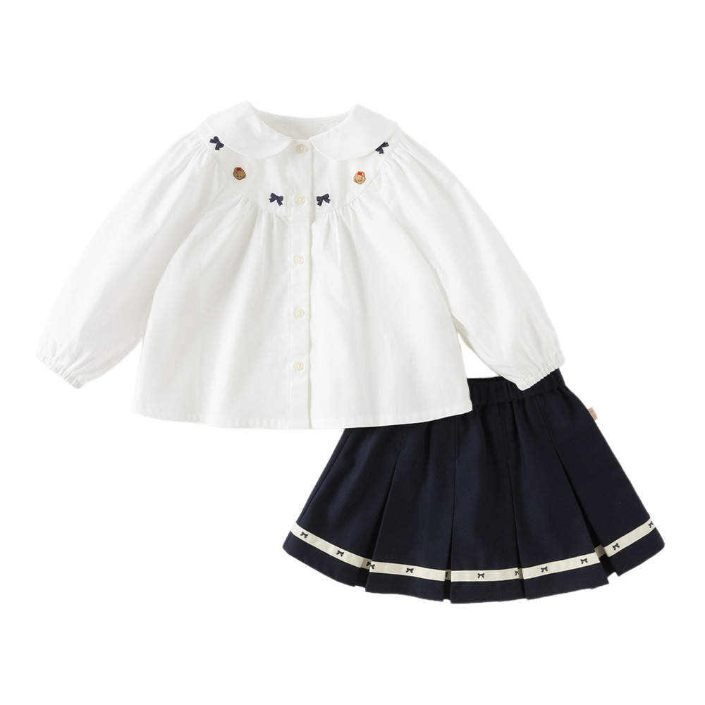 Dave&Bella Toddler Girls White Doll Collar Formal Comfortable Skirt Suits