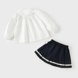 Dave&Bella Toddler Girls White Doll Collar Formal Comfortable Skirt Suits