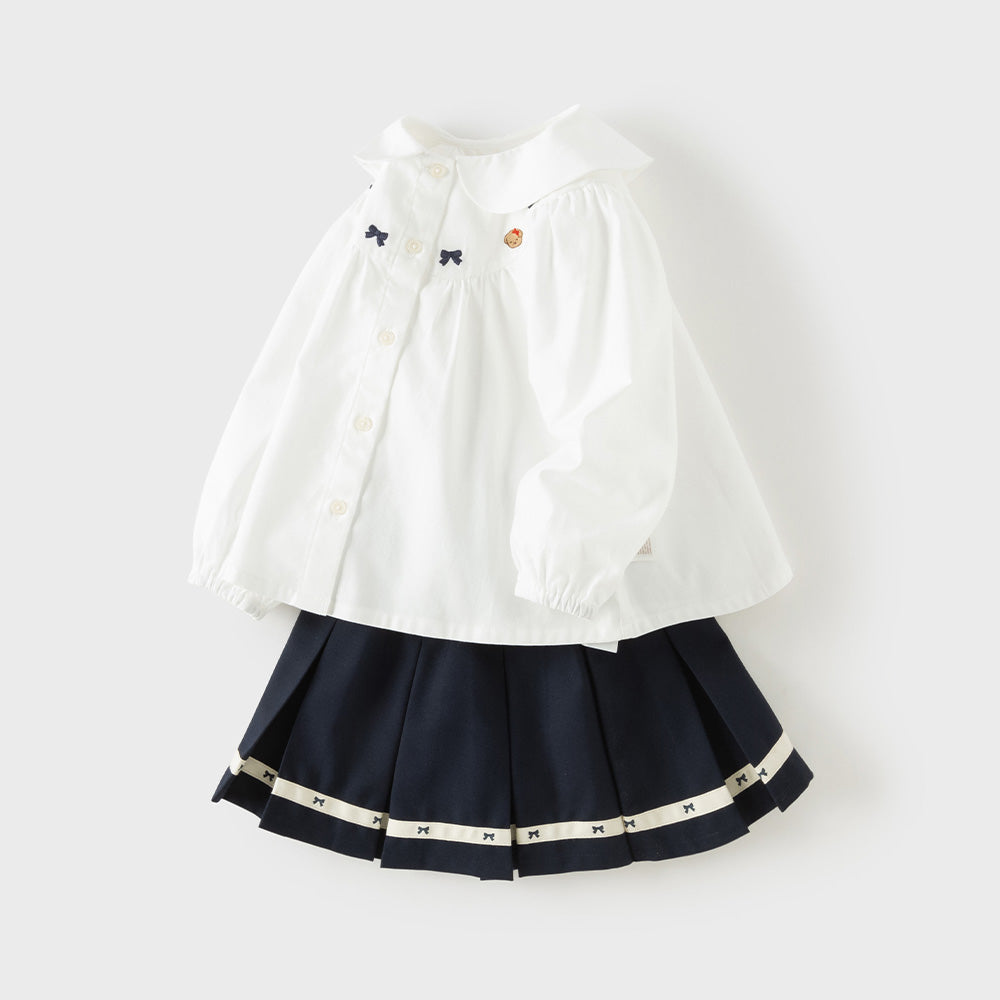 Dave&Bella Toddler Girls White Doll Collar Formal Comfortable Skirt Suits