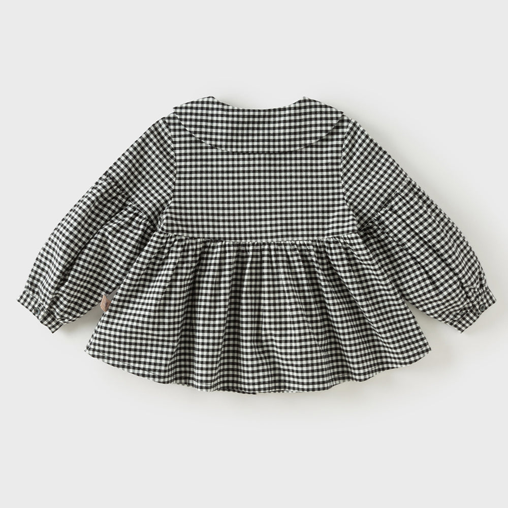 Dave&Bella Toddler Girls Black White Plaid Doll Collar Cozy Cotton Dress