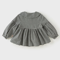 Dave&Bella Toddler Girls Black White Plaid Doll Collar Cozy Cotton Dress