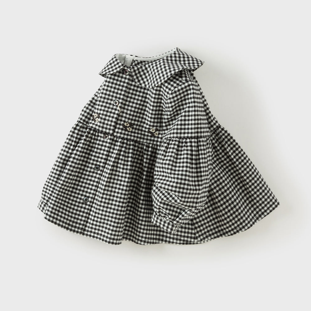 Dave&Bella Toddler Girls Black White Plaid Doll Collar Cozy Cotton Dress